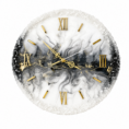 Luxury white and charcoal resin wall clock with gold Roman numerals and crystal border.
