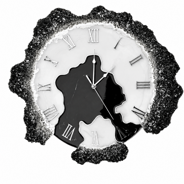 Black and white geode resin wall clock