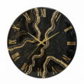 Elegant black resin wall clock with gold Roman numerals and shimmering gold vein accents