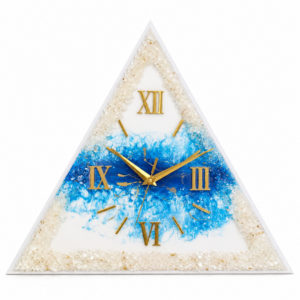 Blue and white triangular resin wall clock