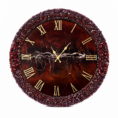 Dark brown resin wall clock with burgundy crystal border and gold Roman numerals