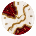 Cherry Red resin geode wall clock with Roman numerals and elegant crystalline accents