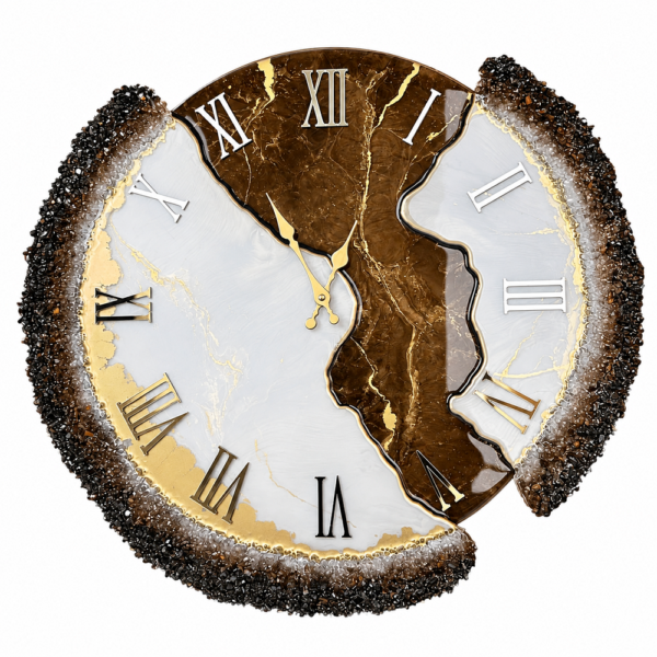 Chocolate color resin wall clock Royal brown and gold geode resin wall clock