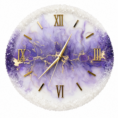 Purple amethyst gold luxury resin wall clock with Roman numerals and crystal textured rim