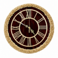 Burgundy resin wall clock with Roman numerals and ornate textured frame for luxury home decor.