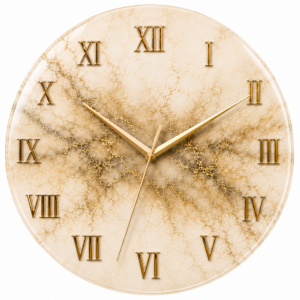 Elegant ivory gold resin wall clock with Roman numerals and three sleek hands