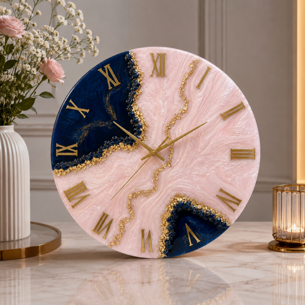Pink and blue resin wall clock