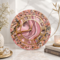 Luxury pink and gold resin wall clock featuring Roman numerals, glossy swirls, and a sparkling crystal edge.