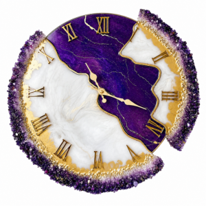 Amethyst purple and white geode resin wall clock
