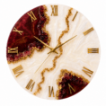 Burgundy gold resin geode wall clock with Roman numerals and elegant crystalline accents