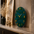 Green Vastu resin clock with golden Roman numerals for beautiful and artistic home wall decor