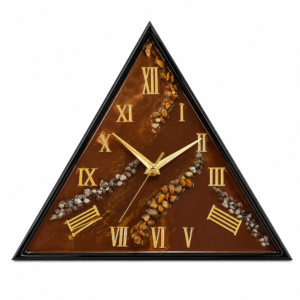 resin triangle wall clock with handmade stone detailing