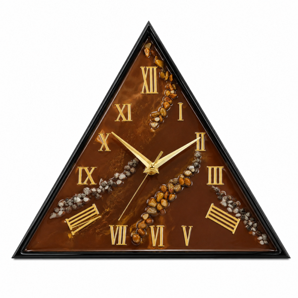 Triangle brown color resin wall clock resin triangle wall clock with handmade stone detailing