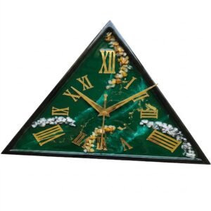 Green triangular resin wall clock with elegant modern design