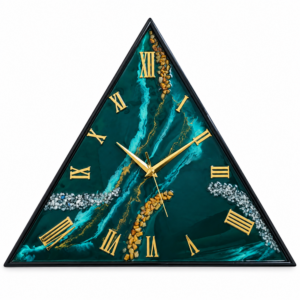 Green triangular resin wall clock with elegant modern design