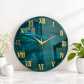 Vastu green resin wall clock with gold details for stylish and elegant home wall decor