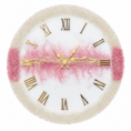 Pink and gold geode resin luxury wall clock with Roman numerals and crystal-textured rim
