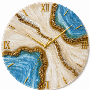 Ocean sky blue modern luxury clock with elegant Roman numerals and art home decor